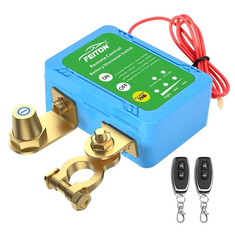 FEITON Remote Battery Disconnect Switch, 250A Intelligent Cut Off 12V 24V DC, Heavy Duty Battery Isolator Switch for Car RV Truck Battery Drain Preventer(1000A Starting Current) - Image 1
